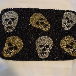 Tiana designs beaded gold and silver skull clutch